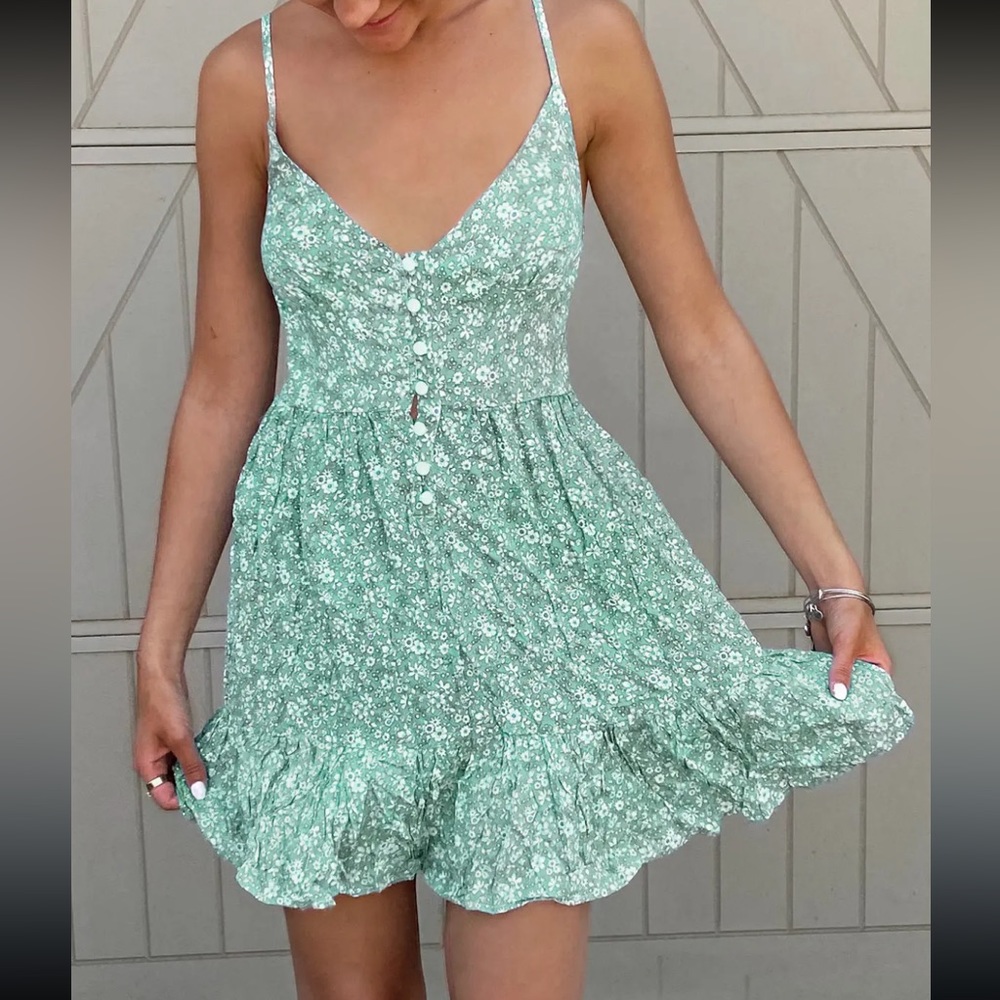 Ruffled Half Buttoned Floral Dress
